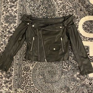 Pleather Off the Shoulder Motorcycle jacket sz Sm